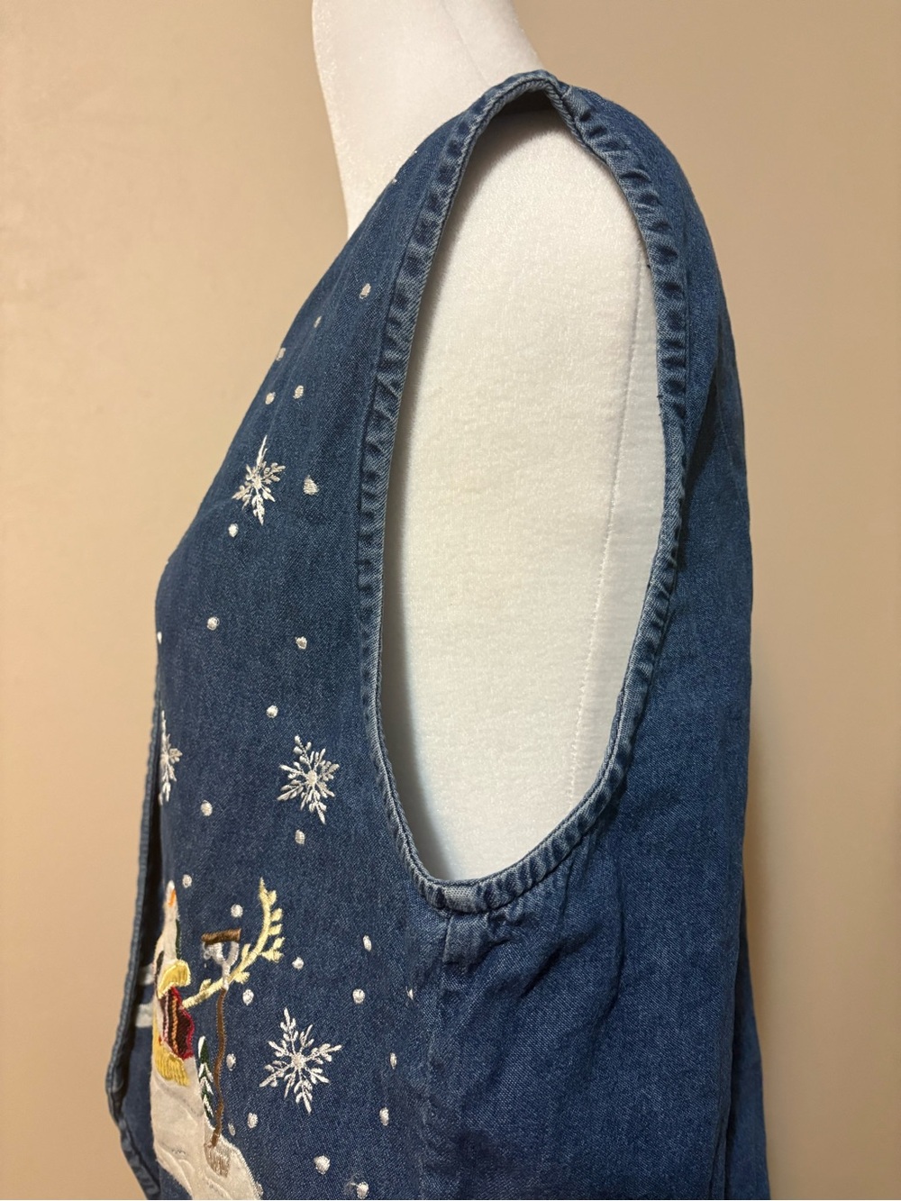 Vintage Christmas Snowman Denim Vest women’s size Large - Picture 5 of 7